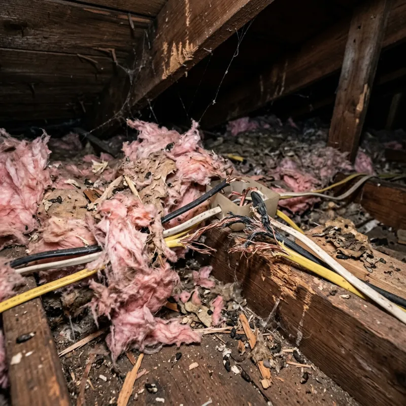 Contaminated ceiling insulation being assessed in a Canterbury roof space