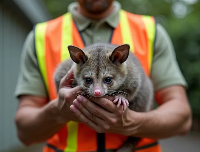 Animal handler safely recovering a deceased possum in Canterbury