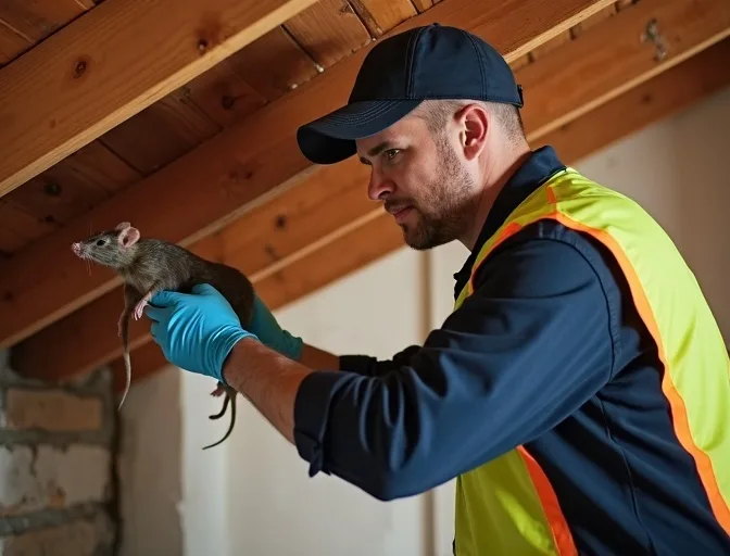 Technician inspecting a roof cavity for a dead rat in Canterbury